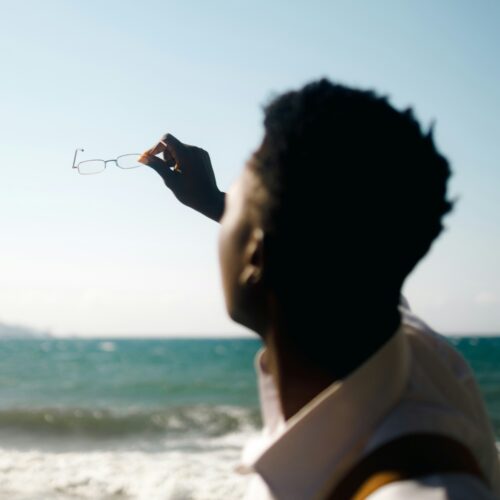 Glasses beach portrait colour square banner