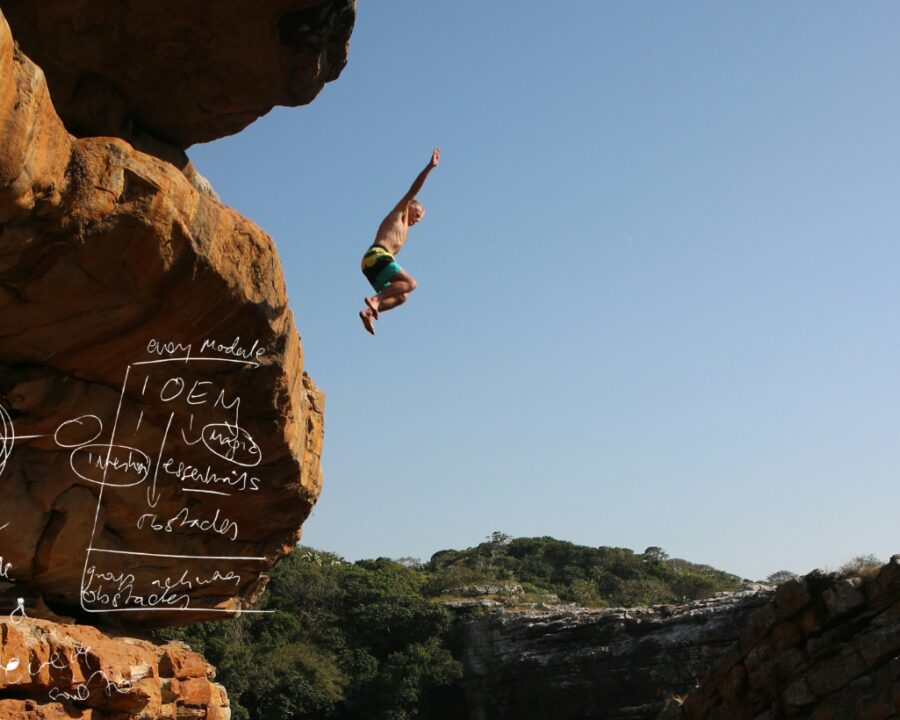 Decarbonisation and net zero roadmaps banner man jumping with text